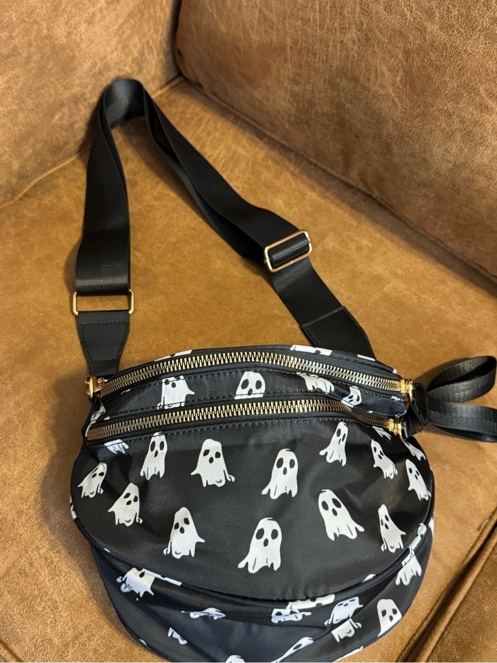 Black Ghost-Print Crossbody Sling Bag